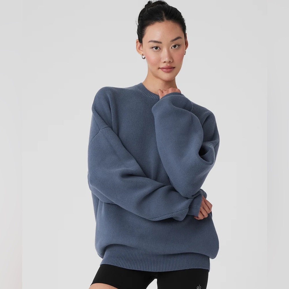 Alo Scholar Crewneck Sweater in Bluestone - Size Small